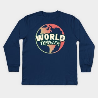 World Traveler || Minimalist Planet Earth || Colorful World Map Kids Long Sleeve T-Shirt